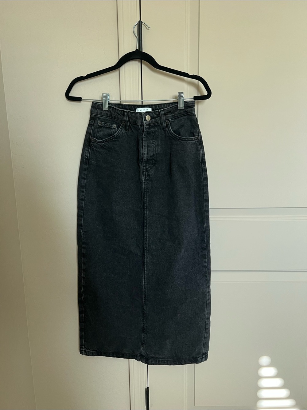 Topshop Black Midi Denim Skirt